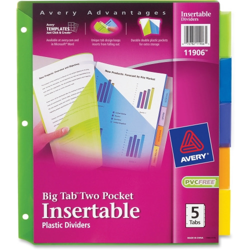 Avery Avery(R) 5-Tab Dividers with Pockets, Insertable Big Tabs, 1 Set (11906)