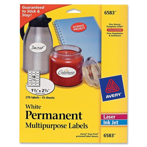 Avery® Easy Peel Oval ID Labels, 1-1/2"? x 2-1/2"?, 270 Labels (6583)