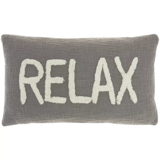 Mina Victory Life Styles Tufted Word Lumbar "Relax" Throw Pillow -Grey