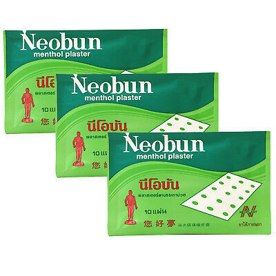 3 Packs NEOBUN MENTHOL PLASTER PAIN RELIEF 30 Sheet EXP 2024 Small Sz 4x6.5 cm