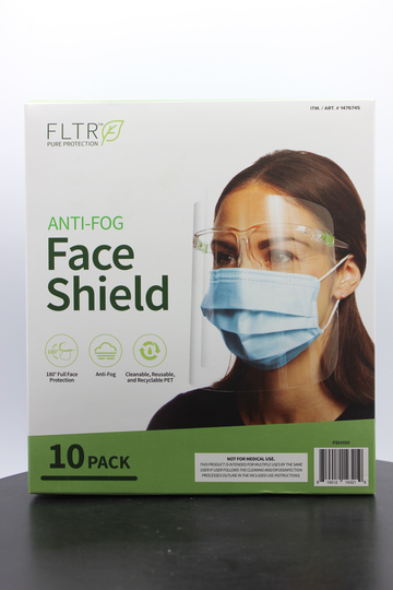 Lot of 3! FLTR Face Shield Anti-Fog, Shatter Proof, Reusable, 10 Count each