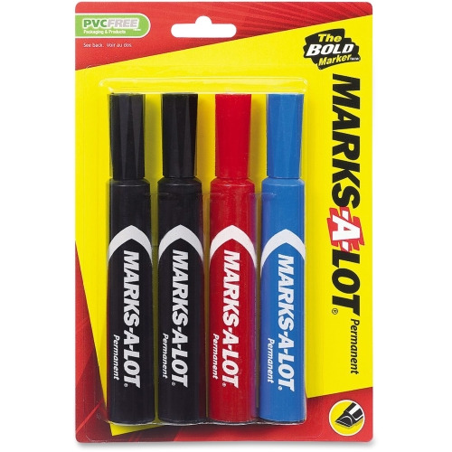 Avery® Marks A Lot Permanent Markers, Regular Desk-Style, Asstd, 4/PK