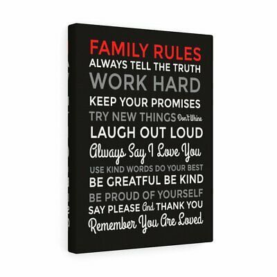 Family Rules Motivational Printed On Ready To Hang Stretched Canvas Wall Art