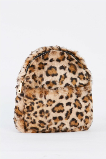 Femme Léopard Vague Fausse Fourrure Mini Sac à Dos Porte-Monnaie Épaule Voyage