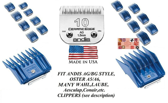 ANDIS 17 ATTACHMENT GUIDE COMB SET&CeramicEdge 10 BLADE Fit AGC,MBG,BDC Clipper