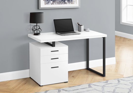White and Black Computer Desk with File Cabinet
