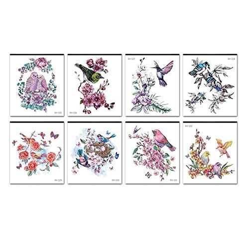 10 Sheets Colorful Flower Bird Temporary Tattoo Stickers Sexy Chest Back Arm Sca
