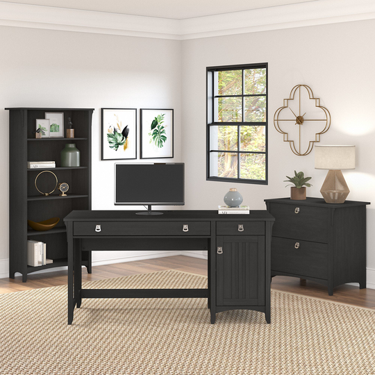 Salinas Vintage Black Desk with Bookcase and Filing Cabinet