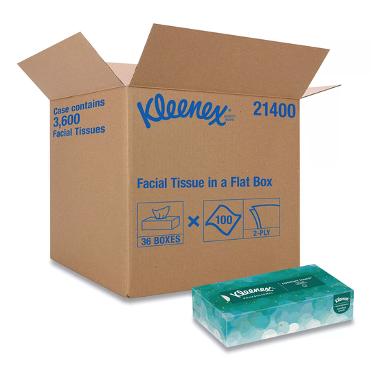 Kleenex White 2-Ply Facial Tissue for Business, Flat Box (100 sheets/box, 36 boxes)