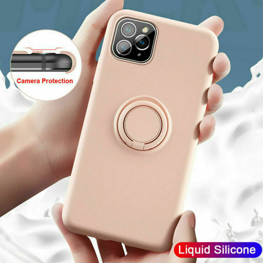 Case For iPhone 11 Pro Max XS 8 Plus Soft Liquid Silicone 360° Ring Holder Cover
