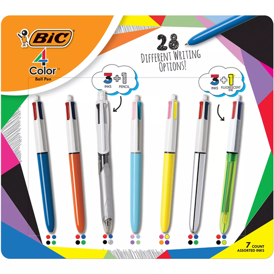 BIC 4-Color Retractable Ballpoint Pen, Med Pt. 1.0mm, Variety 7-pack