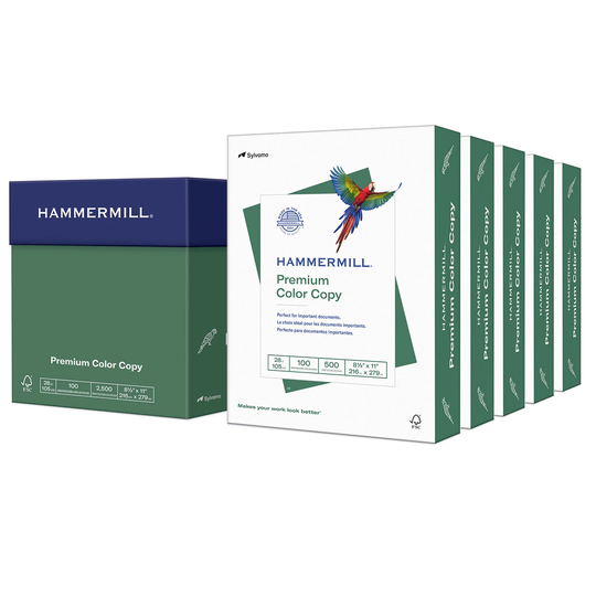Hammermill Color Copy Paper, 100 Bright, 28lb, Letter, Photo White, 500/RM, 5 RM/CT