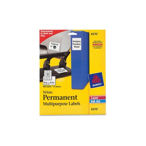 Avery® ID Labels, Sure Feed, 1-1/4" x 1-3/4" , 480 Labels (6570)