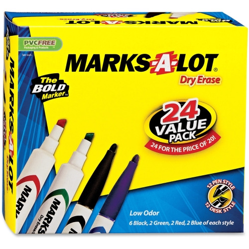 Avery® Desk & Pen-Style Dry Erase Markers, Assorted Colors, Value Pack of 24 (29870)