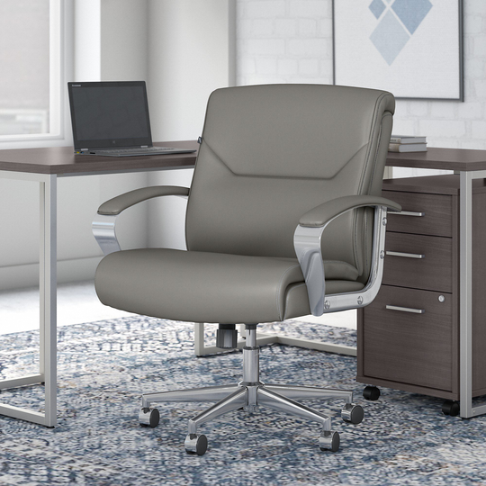 South Haven Light Gray Leather Mid Back Office Chair