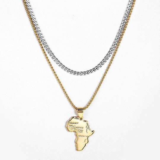 Vintage Africa Map Shape Pendant Necklace For Women Men Gold Box Link chain Silv