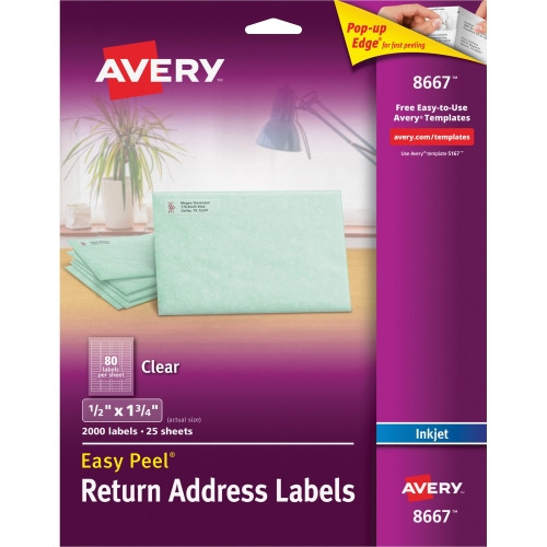 Avery® Return Address Labels, 1/2" x 1-3/4" , 2,000 Clear Labels (8667)
