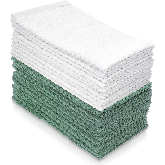 Hometex 100% Cotton Hand Towels Textured, Green and White, 16" x 27" (10-pk.)