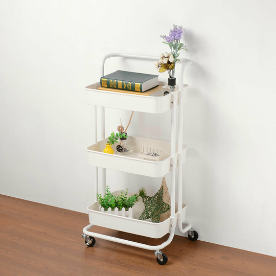 3 Tier Trolley Rolling Utility Cart Shelf Home Office Kitchen Storage Rack L