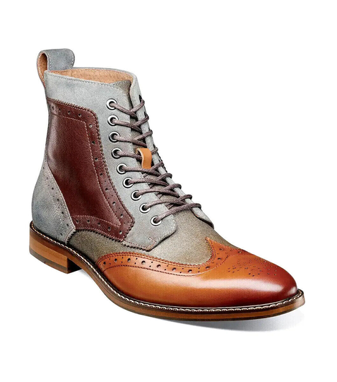 Stacy Adams Finnegan Wingtip Lace Up Boot suede leather Cognac Multi 25427-229