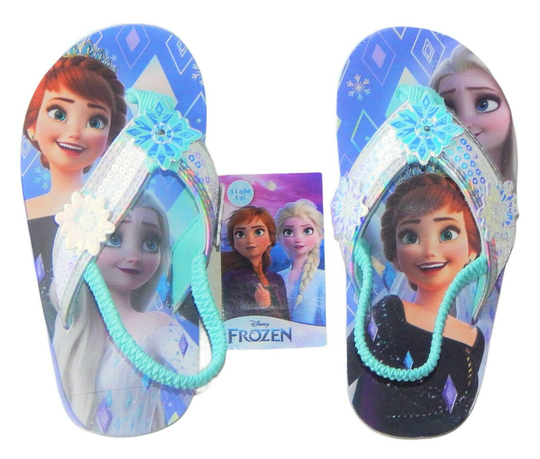 DISNEY FROZEN Light-Up Flip Flops Sandals & 300 Stickers 5-6, 7-8, 9-10 or 11-12