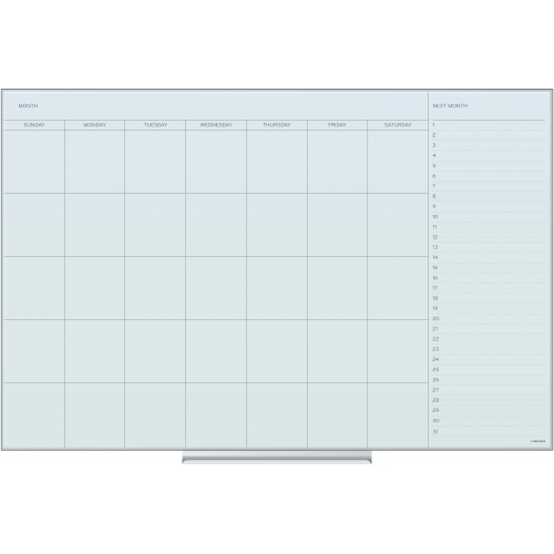 U Brands Floating Glass Dry Erase Calendar Board, 36 x 24 Inches, White Frosted Surface, Frameless