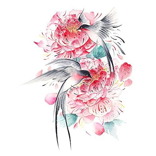 1 Sheet Swallow Lotus Temporary Tattoo Sticker Waterproof Large Flower Arm Fake