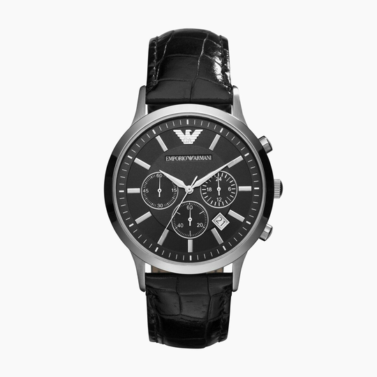 Emporio Armani Classic Black Chronograph Dial Leather Men's Watch AR2447