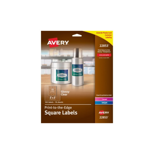 Avery Glossy Clear Square Labels, Sure Feed, 2
