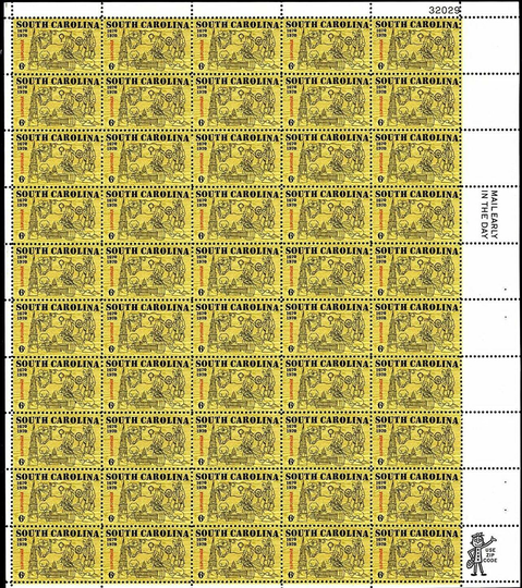 South Carolina Sheet of Fifty 6 Cent Postage Stamps Scott 1407