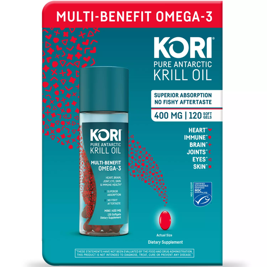 Kori Pure Antarctic Krill Oil Multi-Benefit Omega-3 Mini Softgels (400mg, 120ct.)