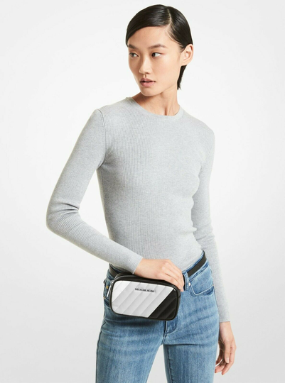New Michael Kors Rose Belt bag Quilted Polyurethane blend Optic White Black Grey