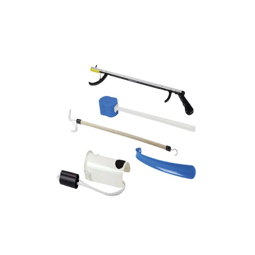Hip Kit #3: 26" reacher, contoured sponge, sock aid, 18" plastic shoehorn, dressing stick
