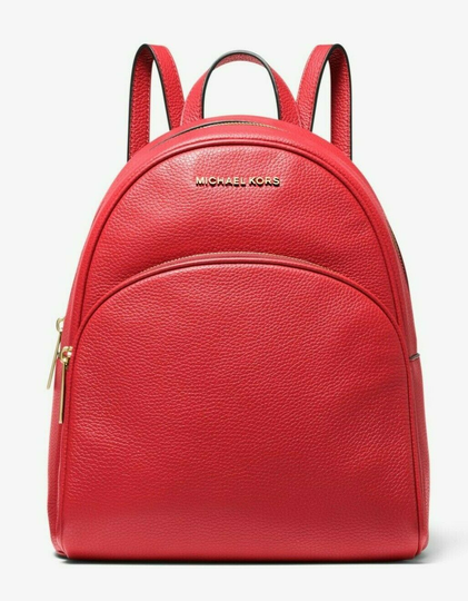 Neuf Michael Kors Abbey M Sac à Dos Galets Cuir Rouge Vif Avec Poussière Sac