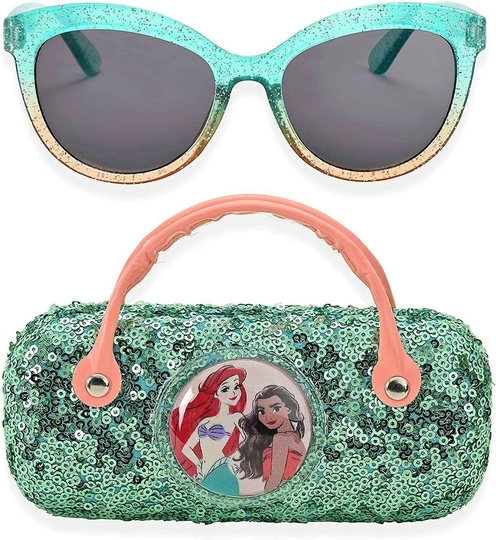 MOANA & LITTLE MERMAID 100% UV Shatter Resistant Sunglasses & Hard Case Set NWT