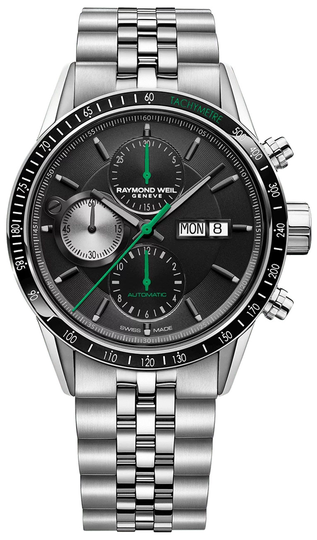 Raymond Weil Freelancer Automatic Chronograph Black Dial Silver Bracelet Watch, 42mm