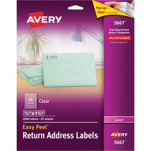Avery® Return Address Labels, 1/2" x 1-3/4" , 2000 Clear Labels (5667)