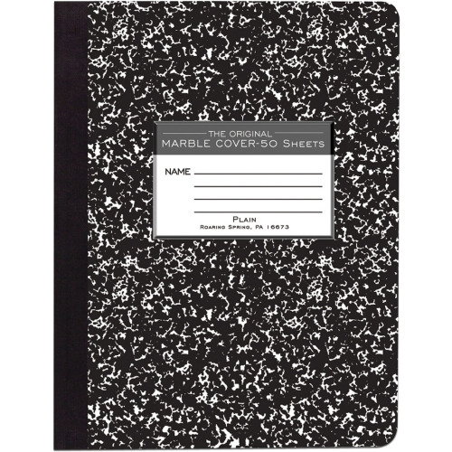 Roaring Spring Unruled Hard Cover Composition Book, 9.75" x 7.5" 50 Sheets, Black Marble Cover