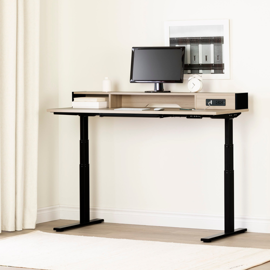 Majyta Light Brown and Black Adjustable Height Standing Desk with.