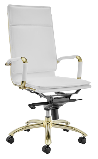 Euro Style Gunar White/Matte Brushed Gold Pro High Back Office Chair