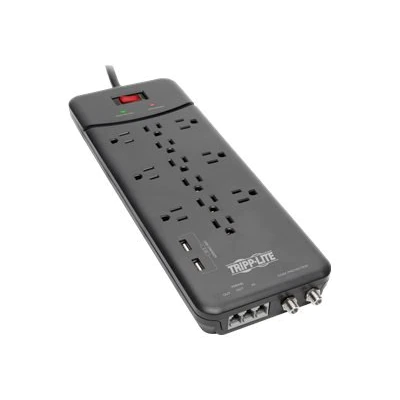 Tripp Lite 12-Outlet Surge Protector Power Strip 8 ft. Cord, 4320 Joules, Tel/Modem/Coax Protection, 2 USB Ports, Bla...