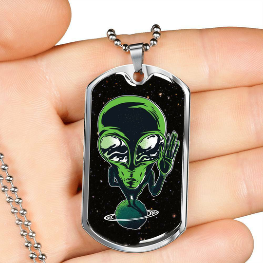 Alien Ufo Fan Gift ALIEN On Planet Necklace Stainless Steel or 18k Gold Dog Tag