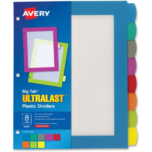 Avery Ultralast(R) Big Tab(TM) Plastic Dividers, 8 Tabs, 1 Set, Multicolor (24901)