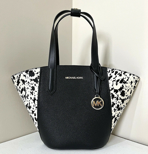 New Michael Kors Portia small Tote Leather & Real haircalf Black Multi /Dust bag