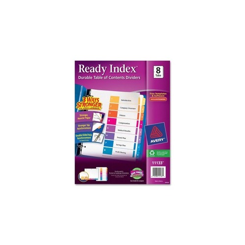 Avery Ready Index 8 Tab Dividers, Customizable TOC, 1 Set (11133)