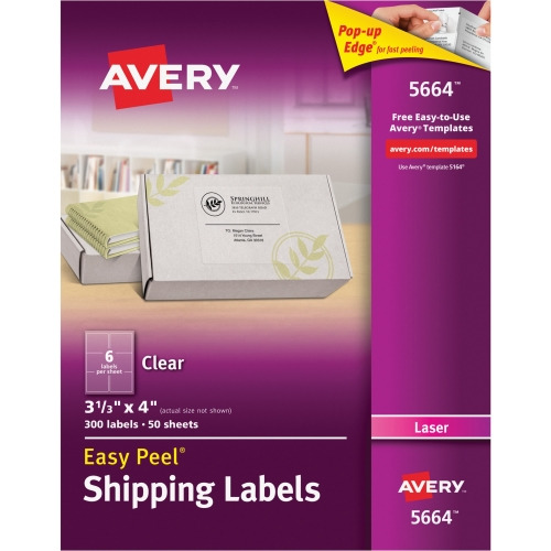 Avery® Clear Shipping Labels, Sure Feed, 3-1/3" x 4" 300 Labels (15664)