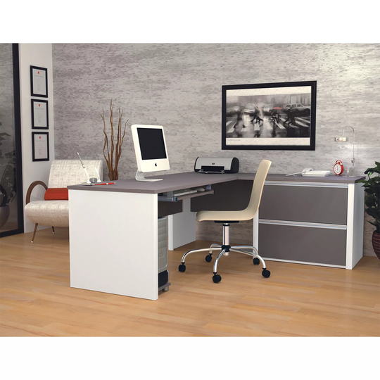 Bestar Connexion OfficePro 93000 2-Drawer L-Shaped Desk, Slate/Sandstone