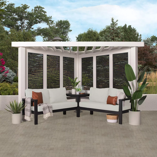 Backyard Discovery Ridgedale Modern Steel Cabana Pergola with Conversation Seating (Cast Pumice) Assembled