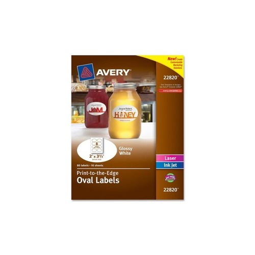 Avery® Oval Labels, Sure Feed, 2" x 3-1/3" , 80 Glossy Labels (22820)