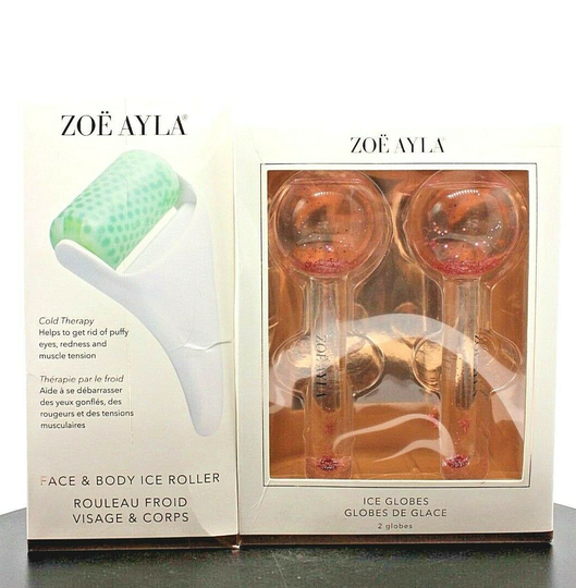 Zoë Ayla Bundle! Two Pink Ice Globes & Face/ Body Ice Roller Massager